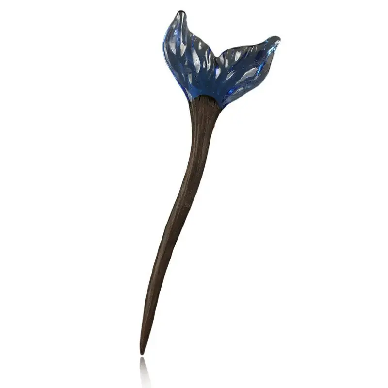 Blue Wooden Fish Tail Hairpin for Women