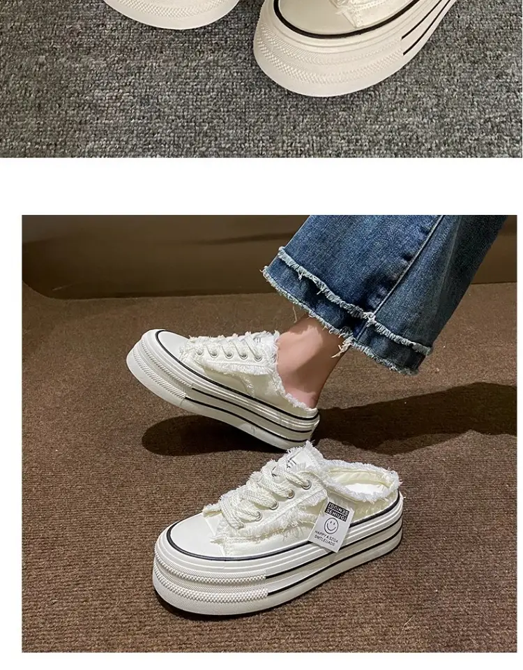 Women's Black Canvas Slip-On Mules White Sole — feature 19