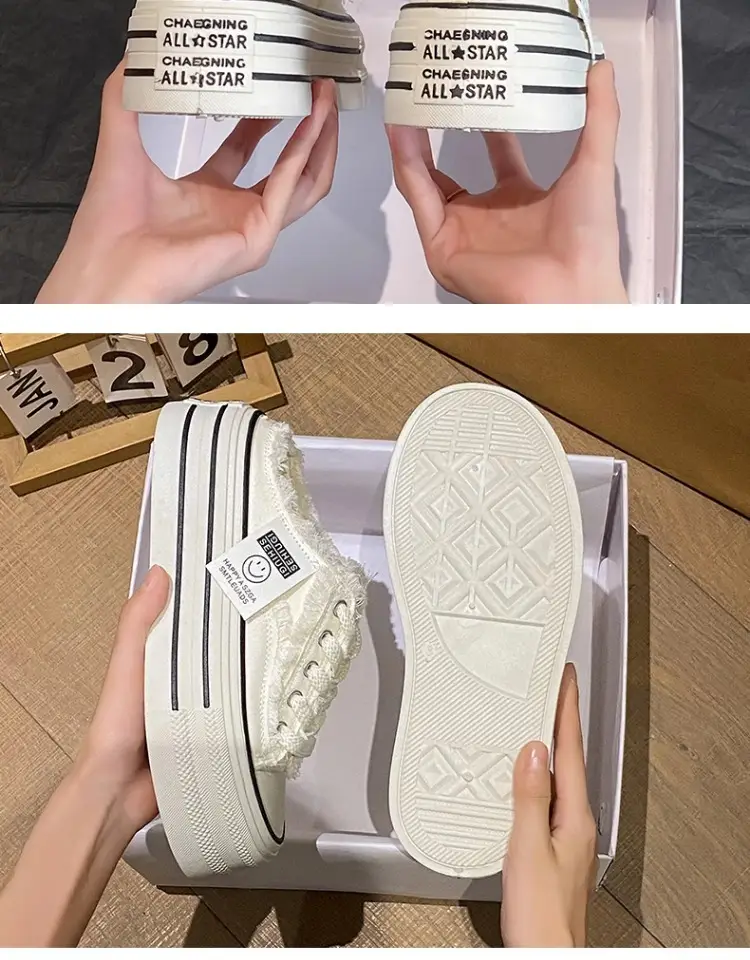 Women's Black Canvas Slip-On Mules White Sole — feature 21