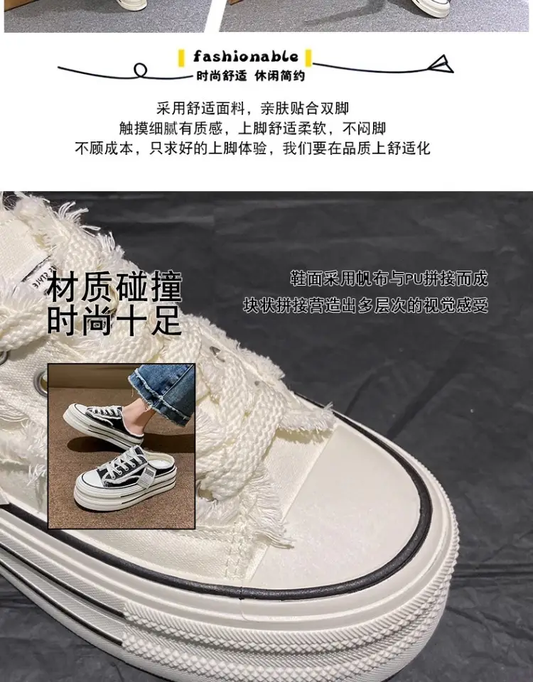 Women's Black Canvas Slip-On Mules White Sole — feature 8