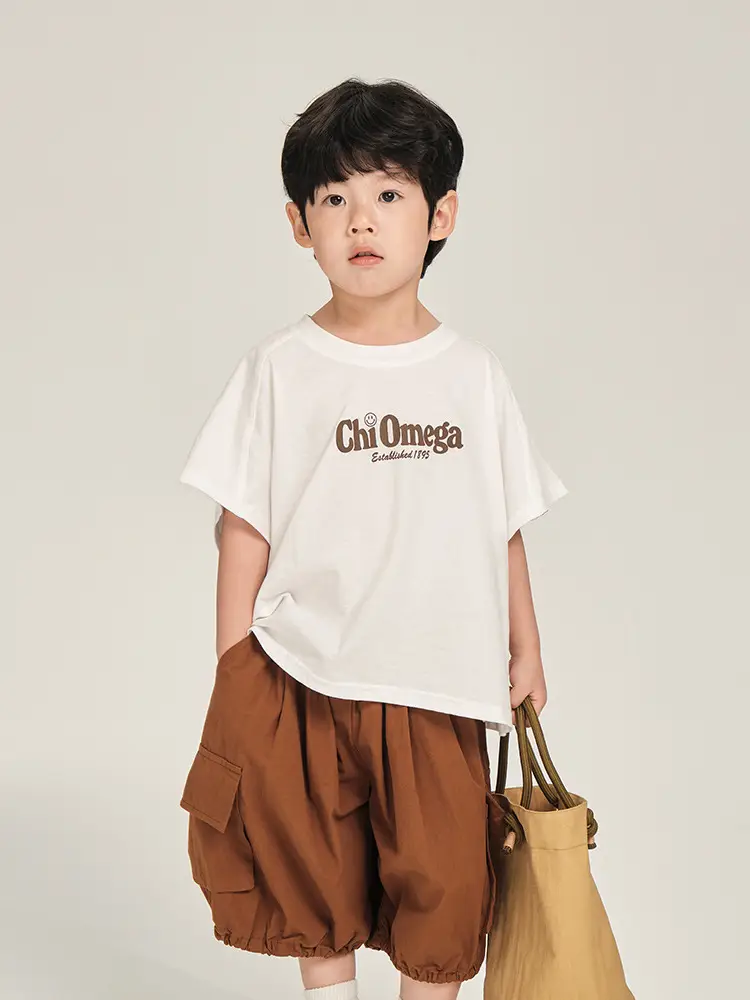 Boys T-Shirt White Brown Korean Style Summer Wear - Image 4