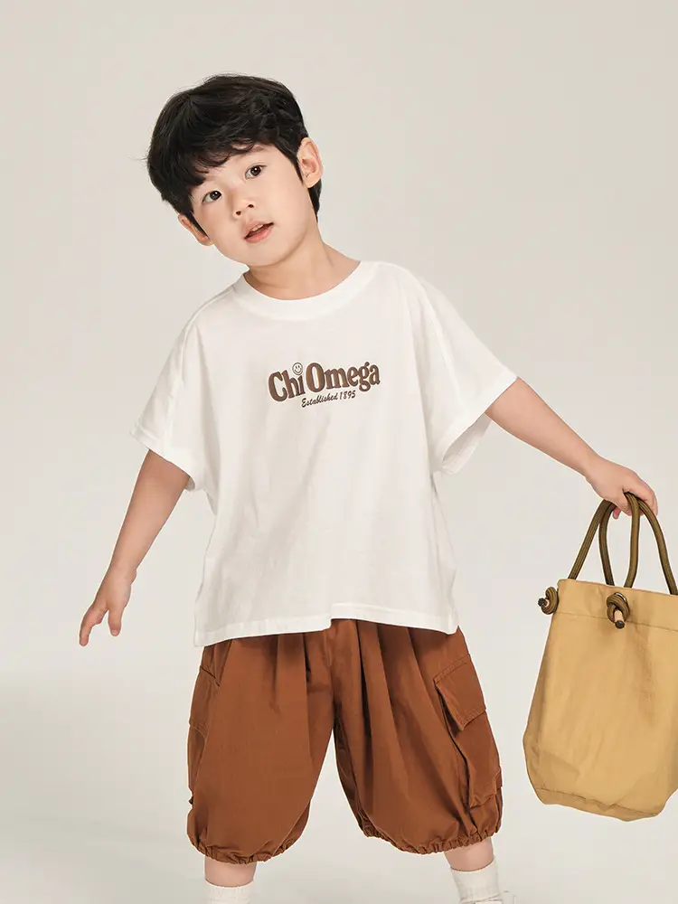 Boys T-Shirt White Brown Korean Style Summer Wear - Image 5
