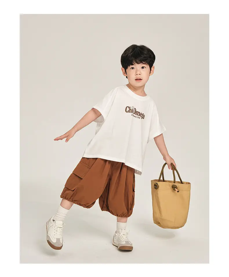 Boys T-Shirt White Brown Korean Style Summer Wear — feature 11