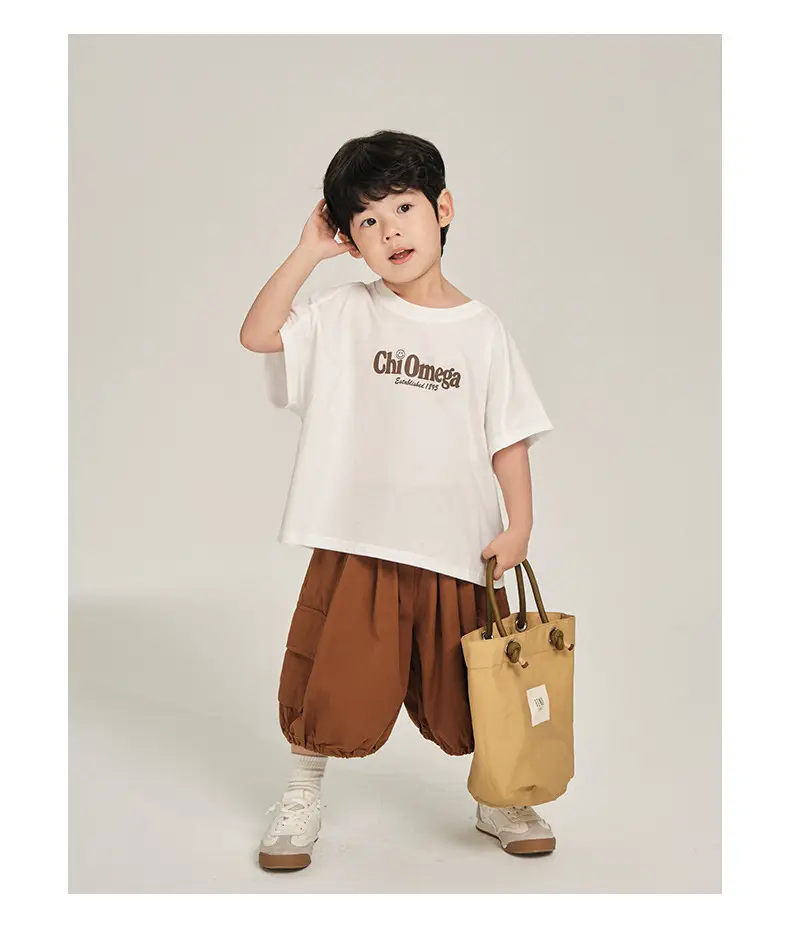 Boys T-Shirt White Brown Korean Style Summer Wear — feature 12