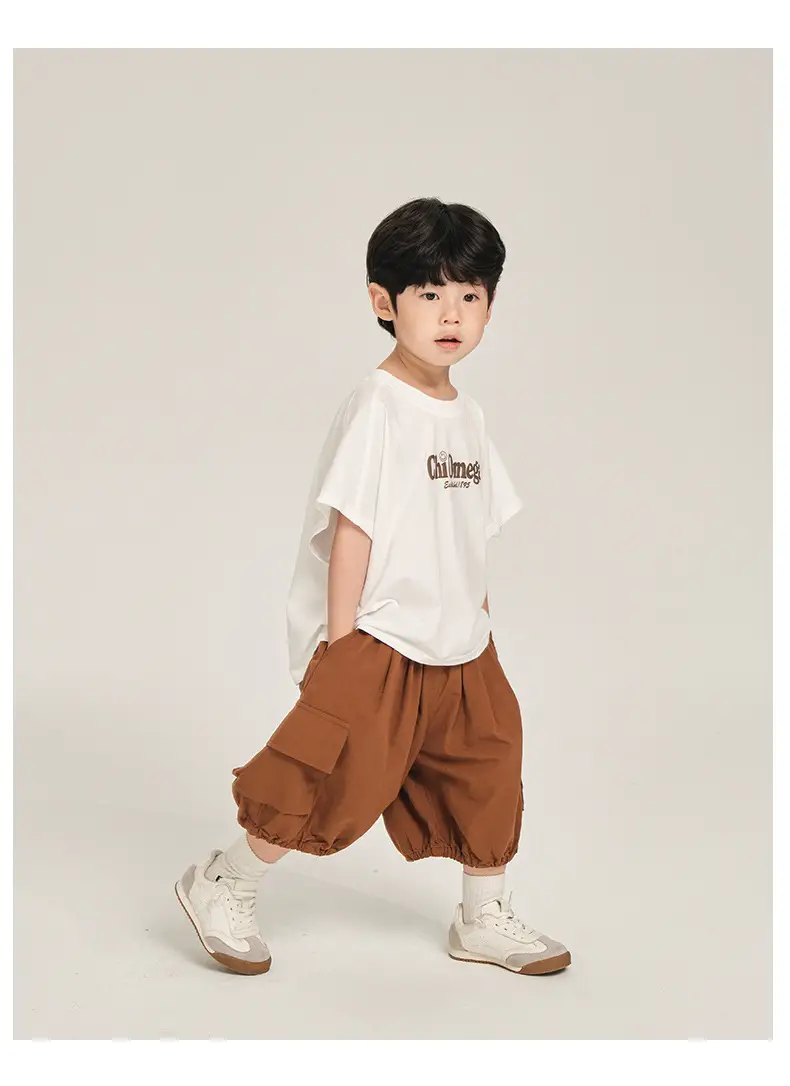 Boys T-Shirt White Brown Korean Style Summer Wear — feature 13
