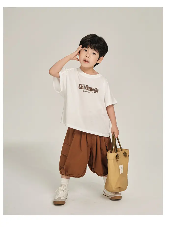 Boys T-Shirt White Brown Korean Style Summer Wear — feature 14