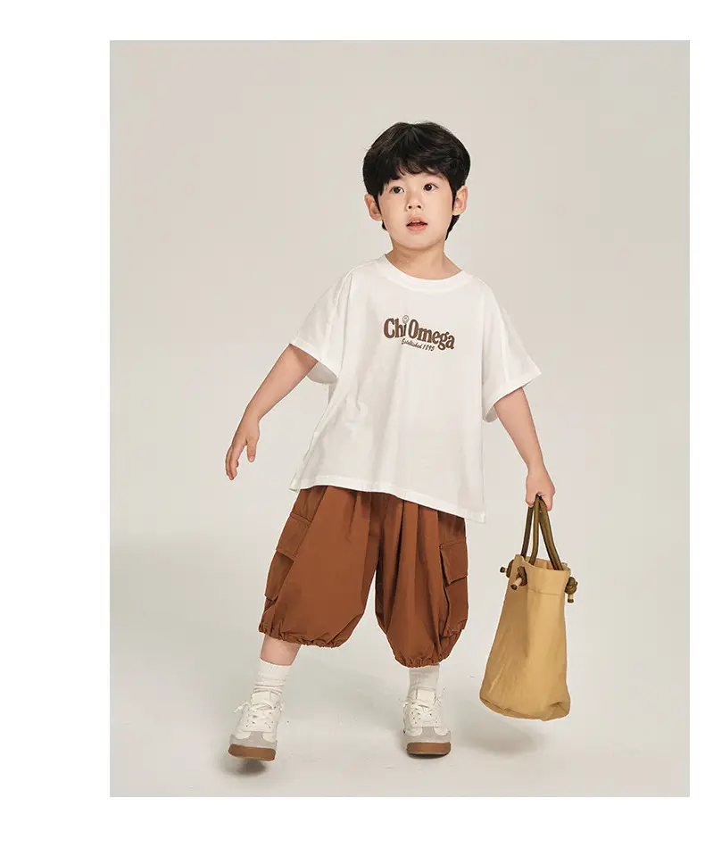 Boys T-Shirt White Brown Korean Style Summer Wear — feature 15