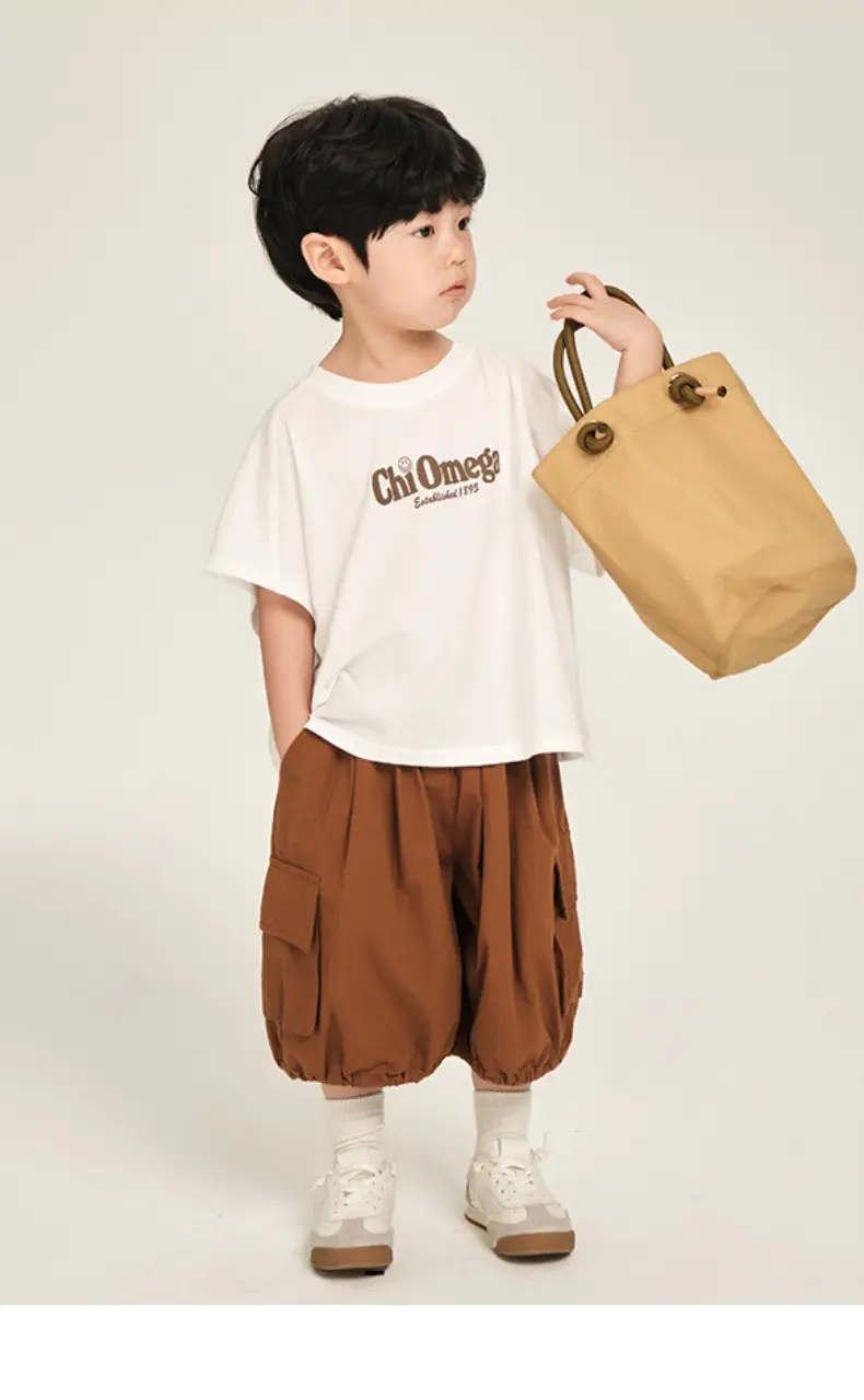 Boys T-Shirt White Brown Korean Style Summer Wear — feature 2