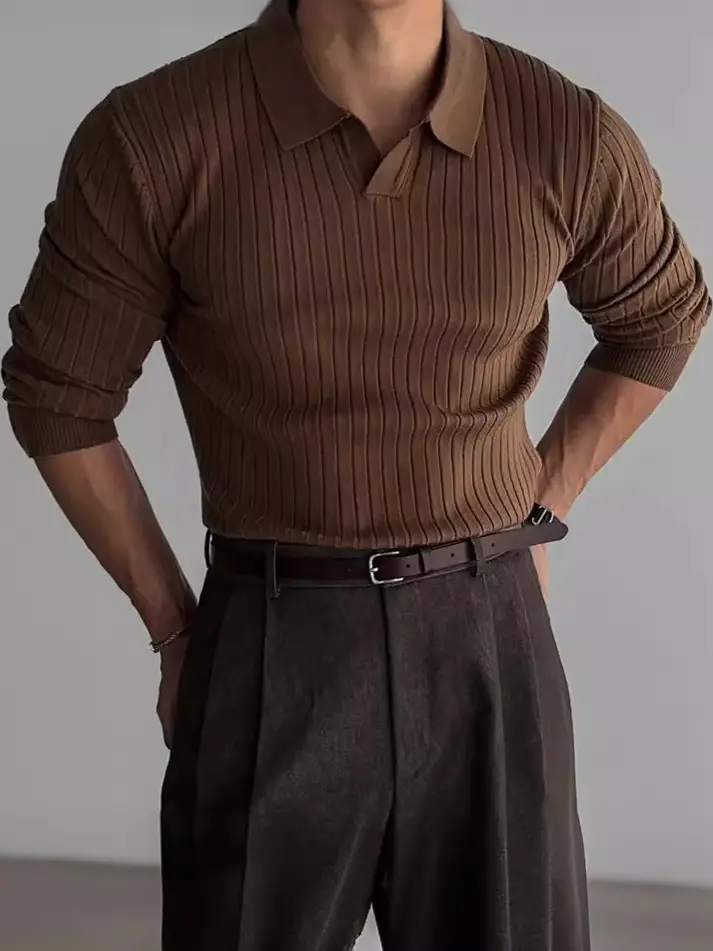 Men's White Knit Slim Fit Pullover Spring Autumn - Image 7