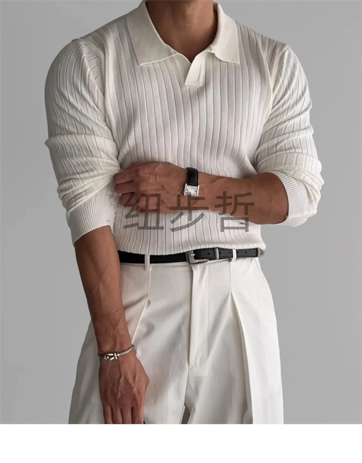 Men's White Knit Slim Fit Pullover Spring Autumn — feature 3