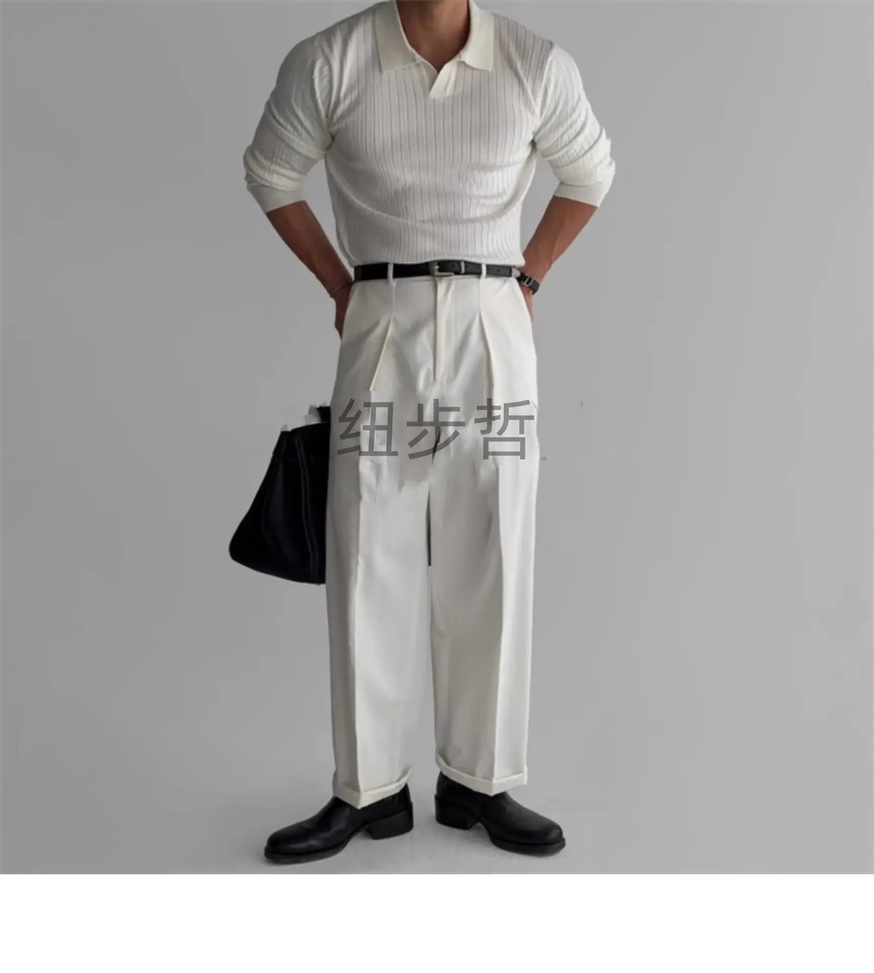 Men's White Knit Slim Fit Pullover Spring Autumn — feature 4