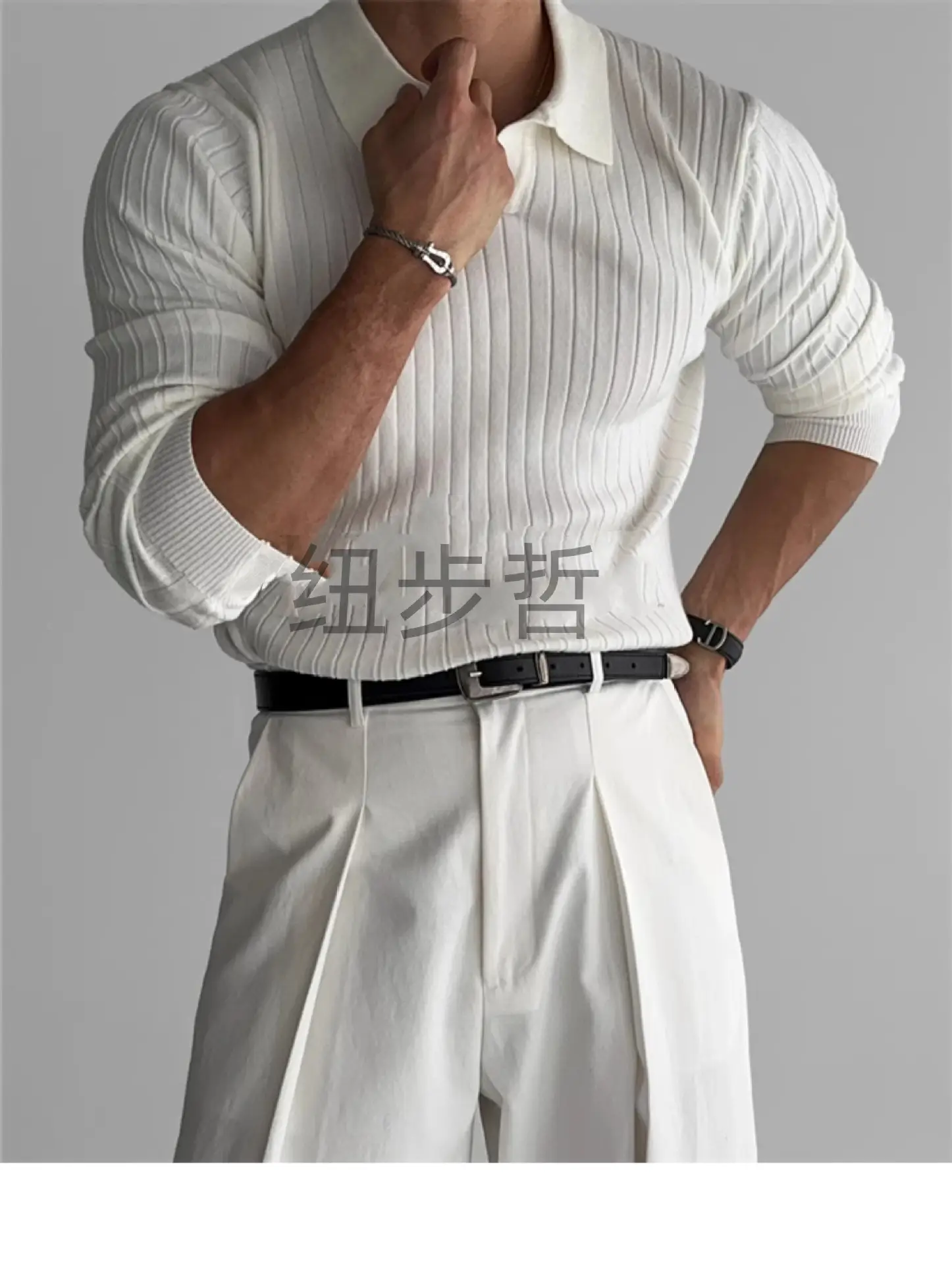 Men's White Knit Slim Fit Pullover Spring Autumn — feature 5