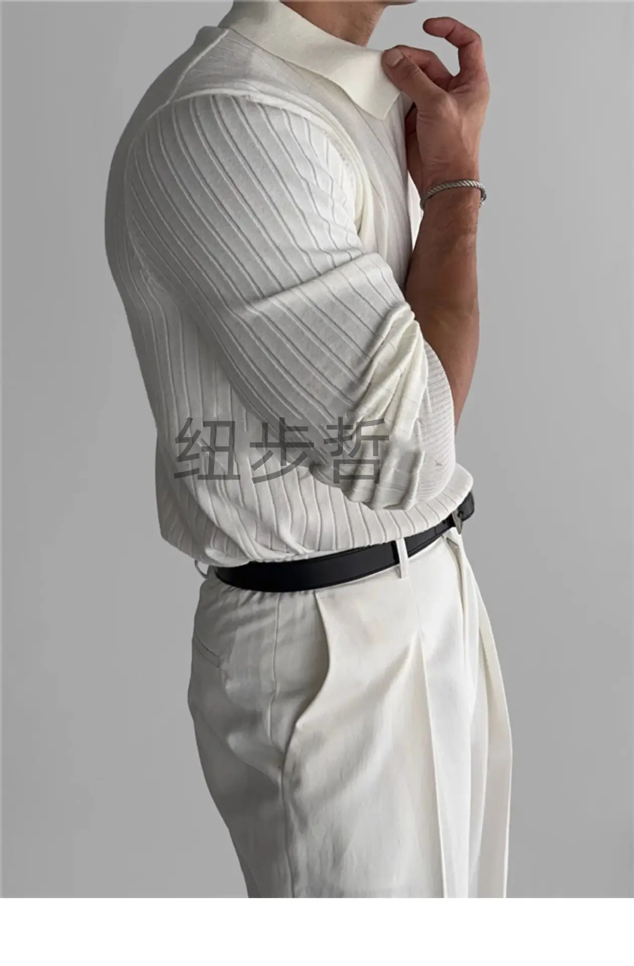 Men's White Knit Slim Fit Pullover Spring Autumn — feature 6