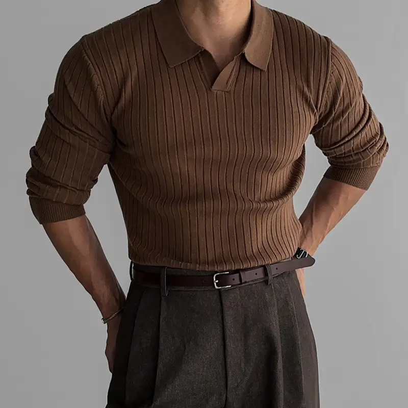 Men's White Knit Slim Fit Pullover Spring Autumn - Image 3