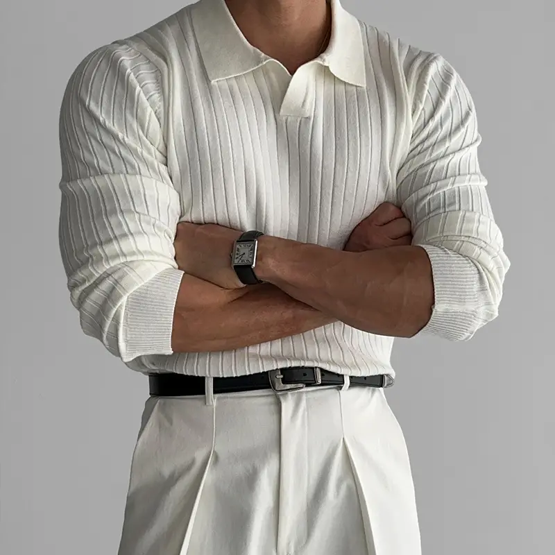 Men's White Knit Slim Fit Pullover Spring Autumn - Image 2