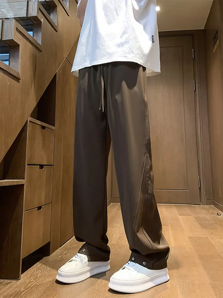 Men's Black Casual Pants American Style Loose Straight Fit