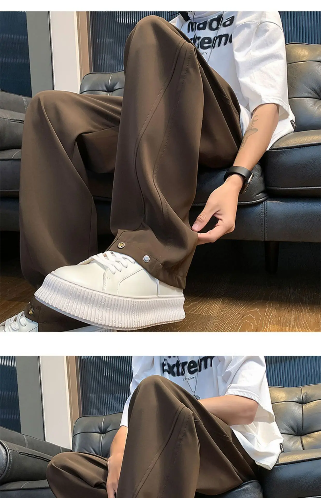 Men's Black Casual Pants American Style Loose Straight Fit — feature 11