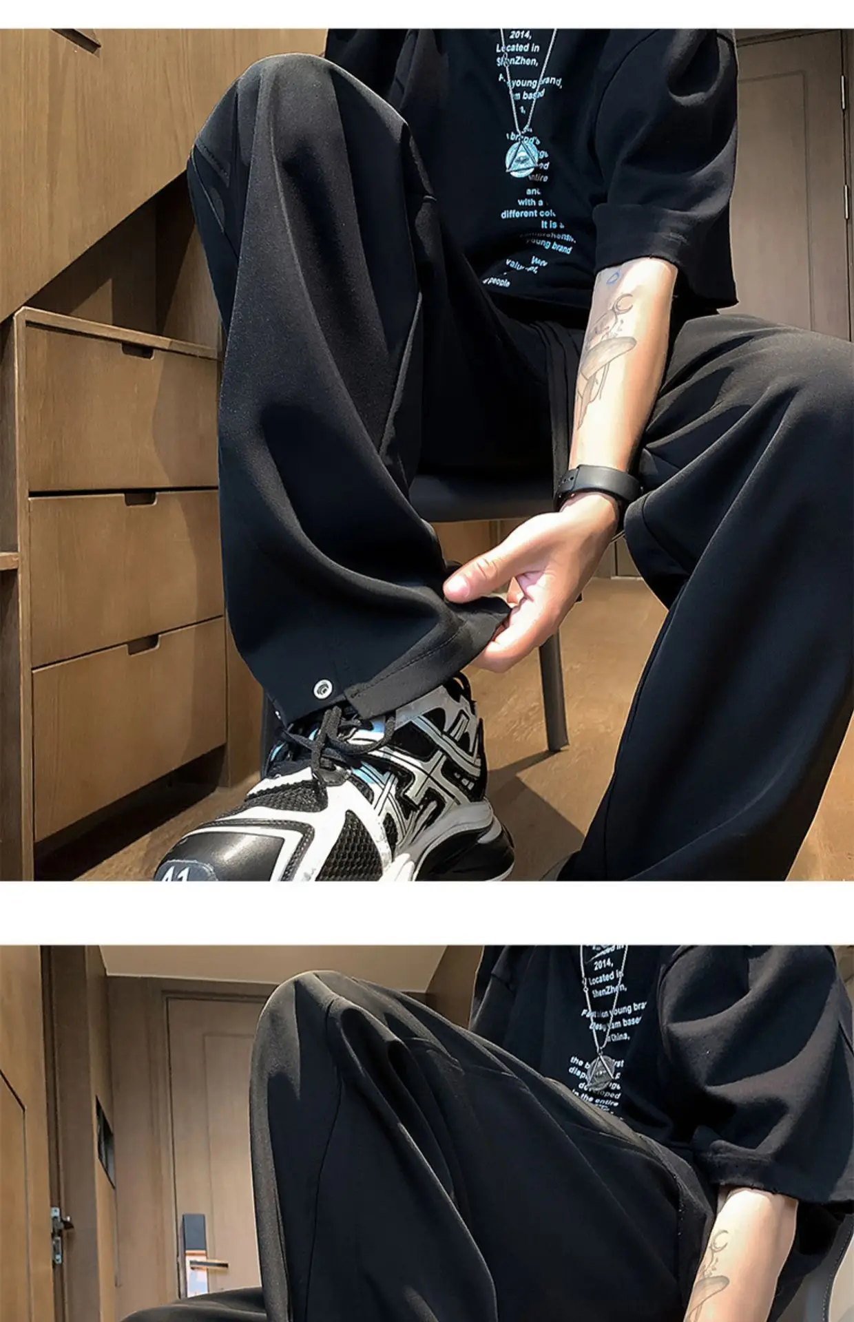 Men's Black Casual Pants American Style Loose Straight Fit — feature 15