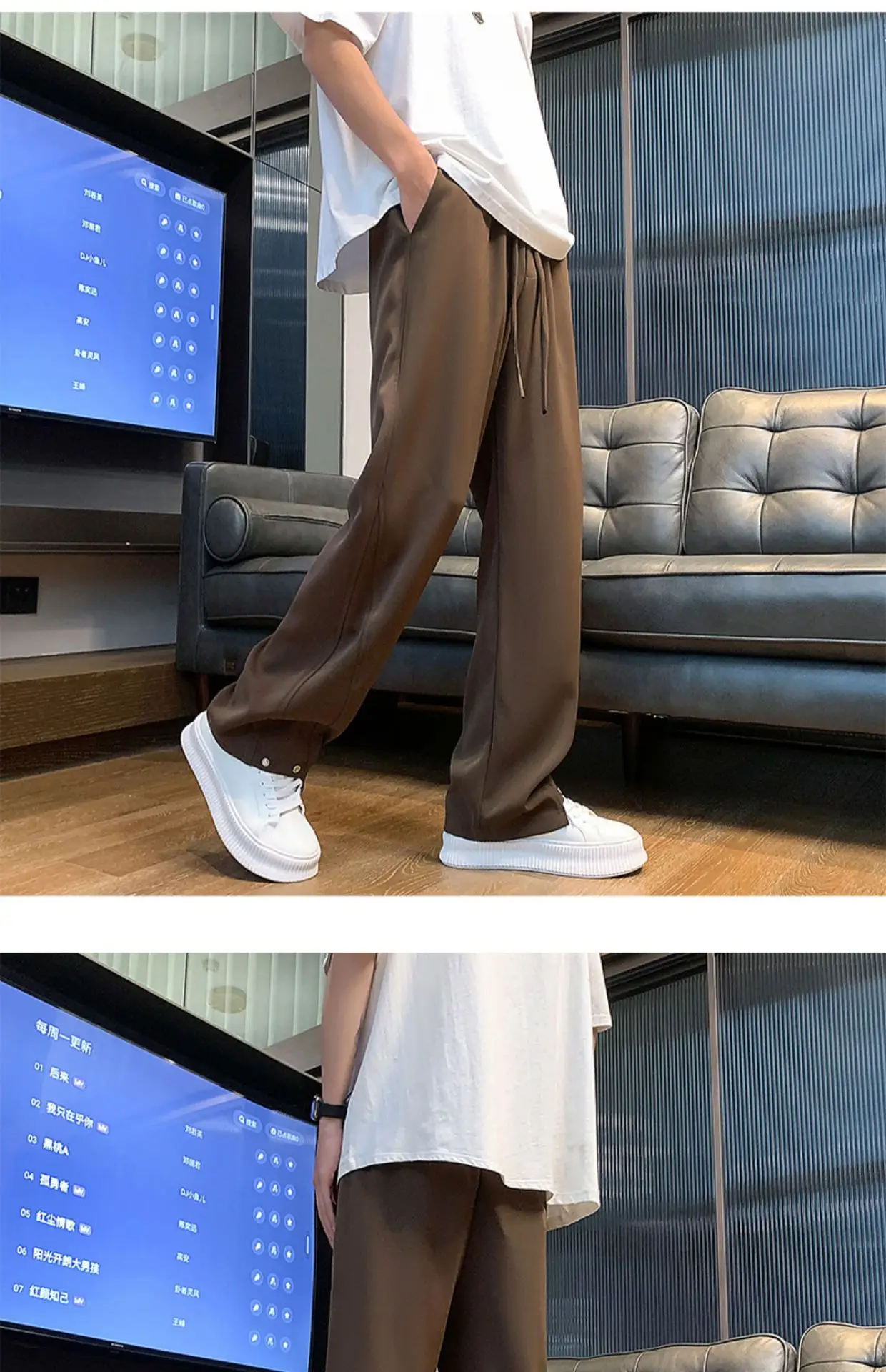 Men's Black Casual Pants American Style Loose Straight Fit — feature 5
