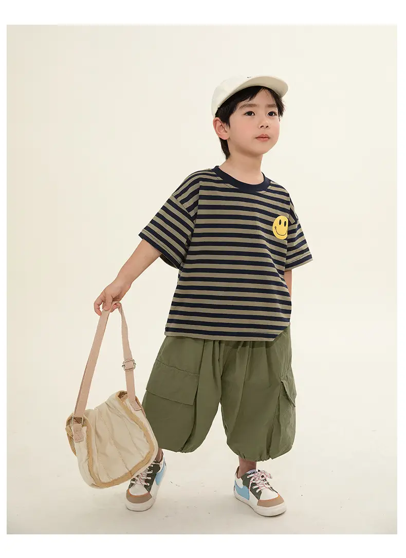 Boys Striped T-Shirt Shorts Set Korean Style Summer — feature 13