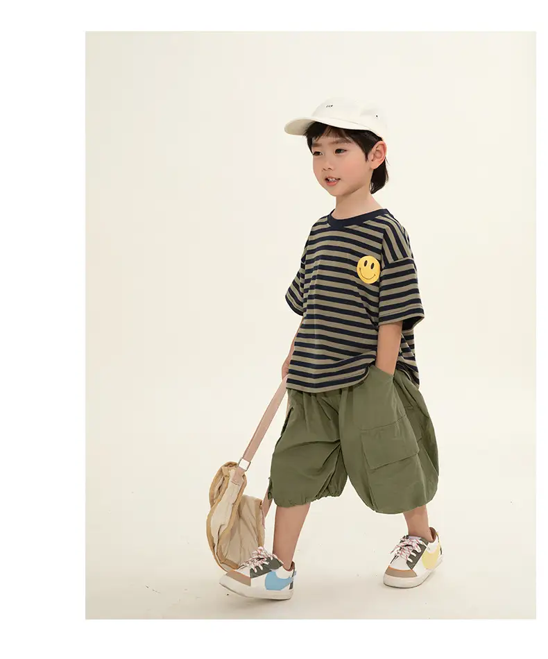 Boys Striped T-Shirt Shorts Set Korean Style Summer — feature 15