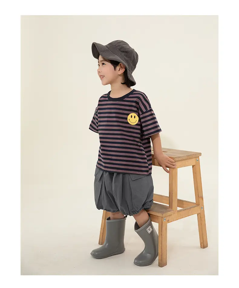 Boys Striped T-Shirt Shorts Set Korean Style Summer — feature 17