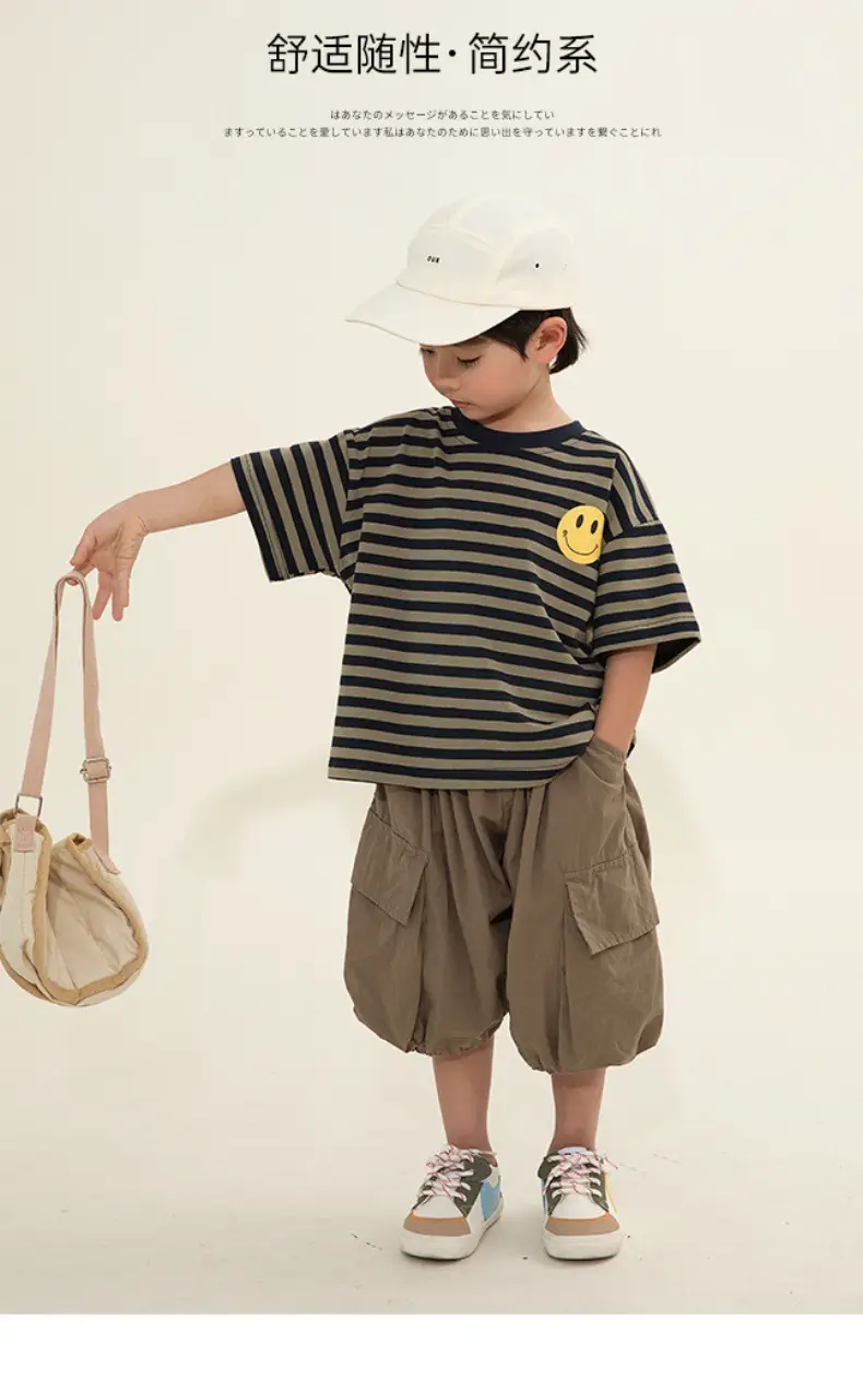 Boys Striped T-Shirt Shorts Set Korean Style Summer — feature 2