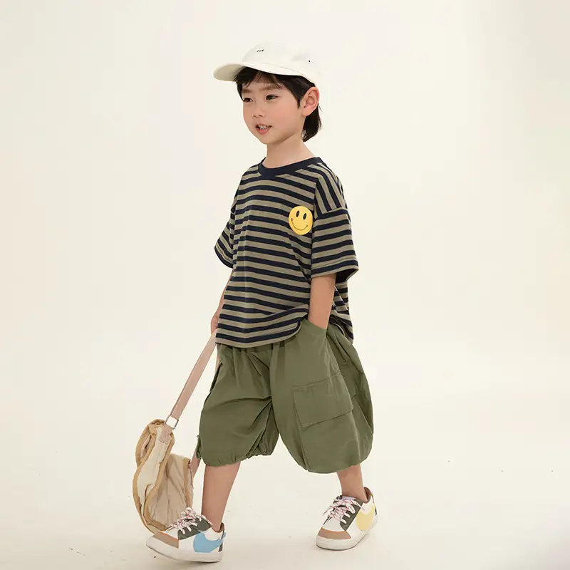 Boys Striped T-Shirt Shorts Set Korean Style Summer - Image 2