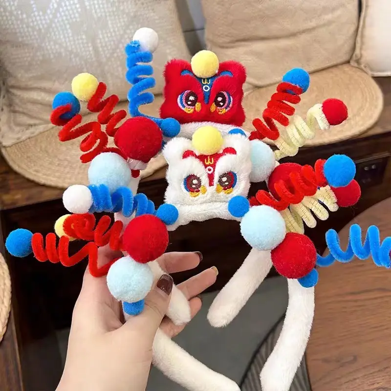 New Year Lion Dance Hat with Colorful Pom Pom - Image 13