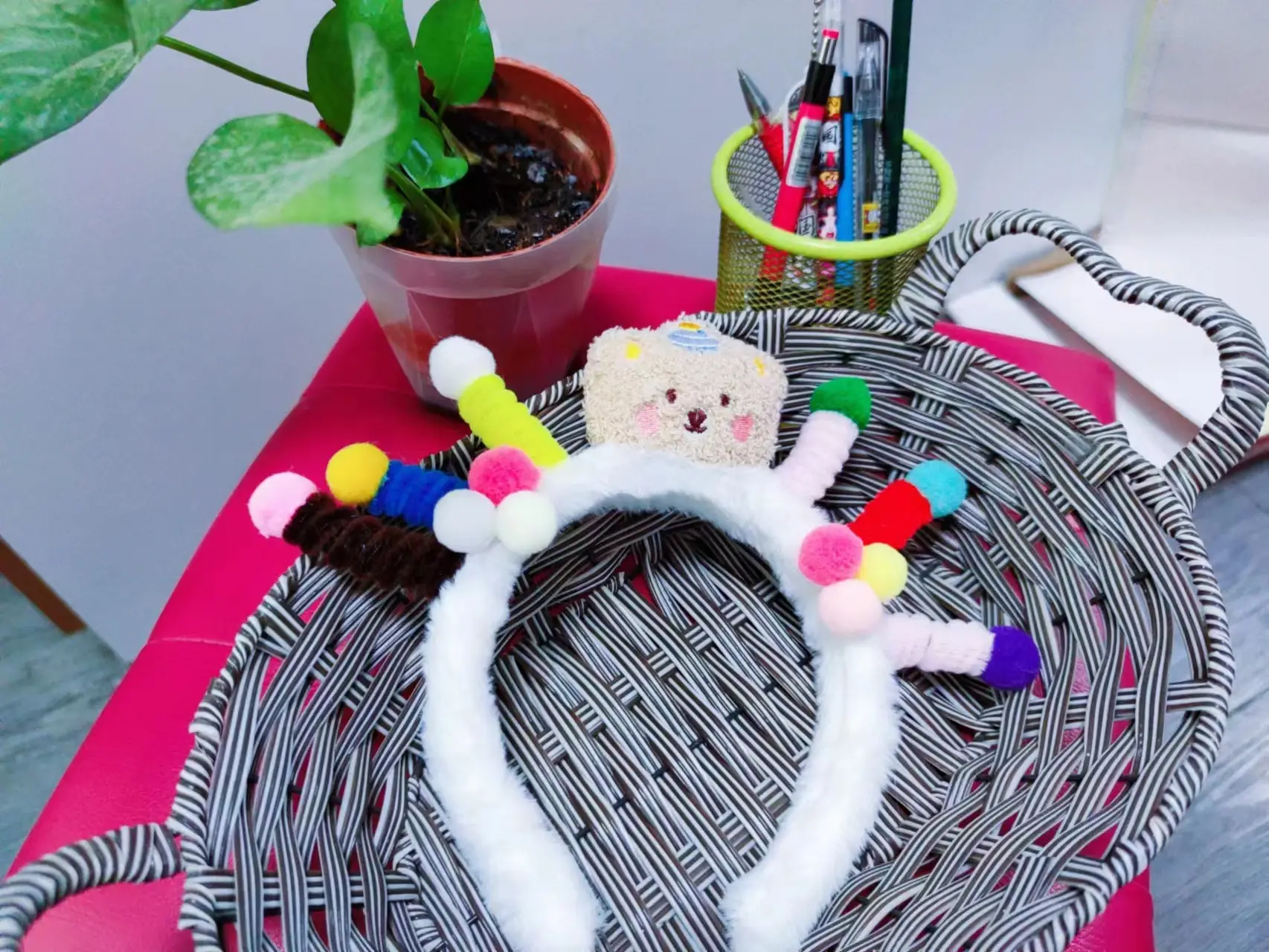 New Year Lion Dance Hat with Colorful Pom Pom - Image 4