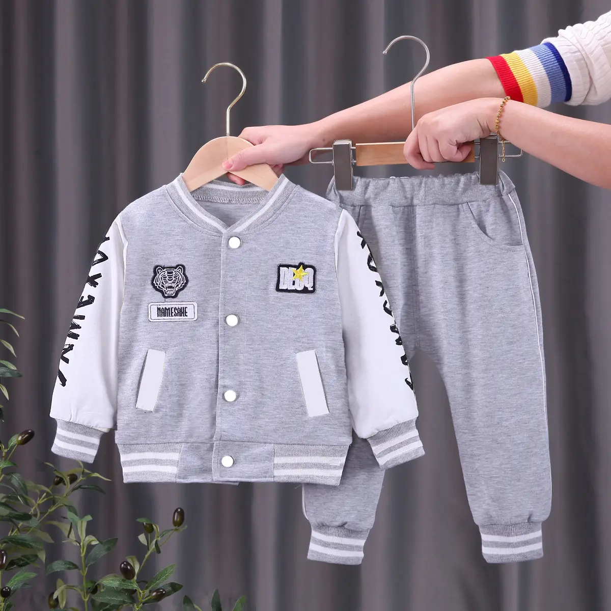 Baby Boy Baseball Jacket Set Beige White 0-5Yrs - Image 2