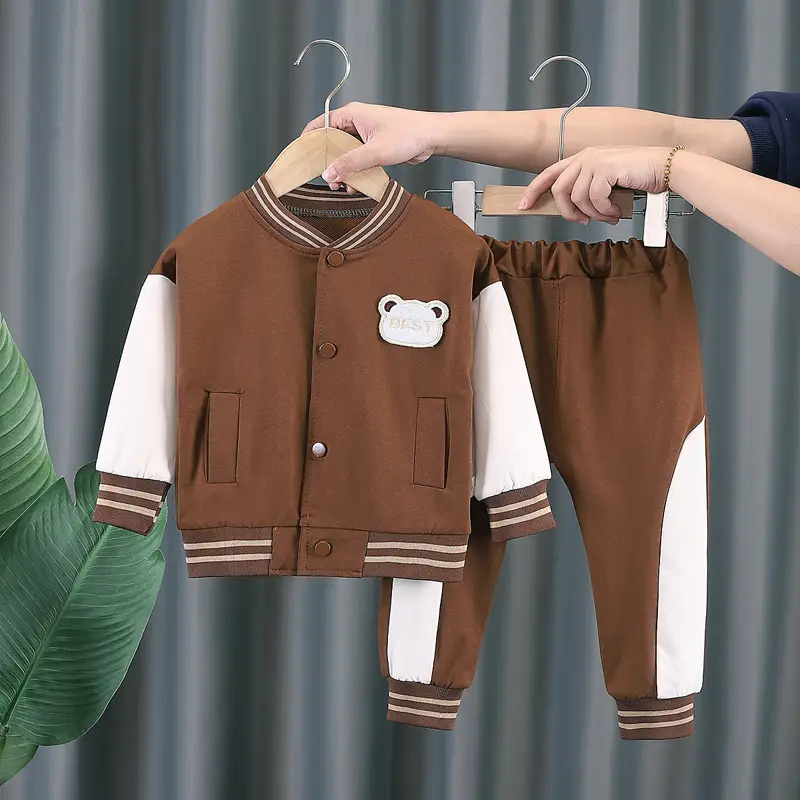 Baby Boy Baseball Jacket Set Beige White 0-5Yrs - Image 4