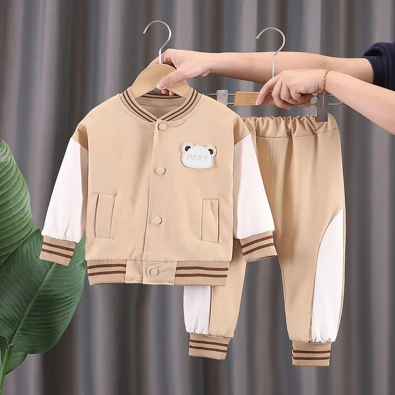 Baby Boy Baseball Jacket Set Beige White 0-5Yrs - Image 5