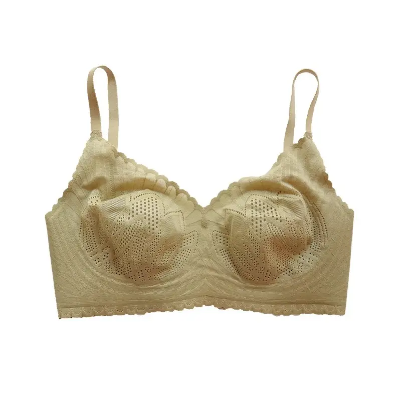Summer lightweight seamless breathable underwear big chest small comfortable push up breast collection without steel ring lace latex bra