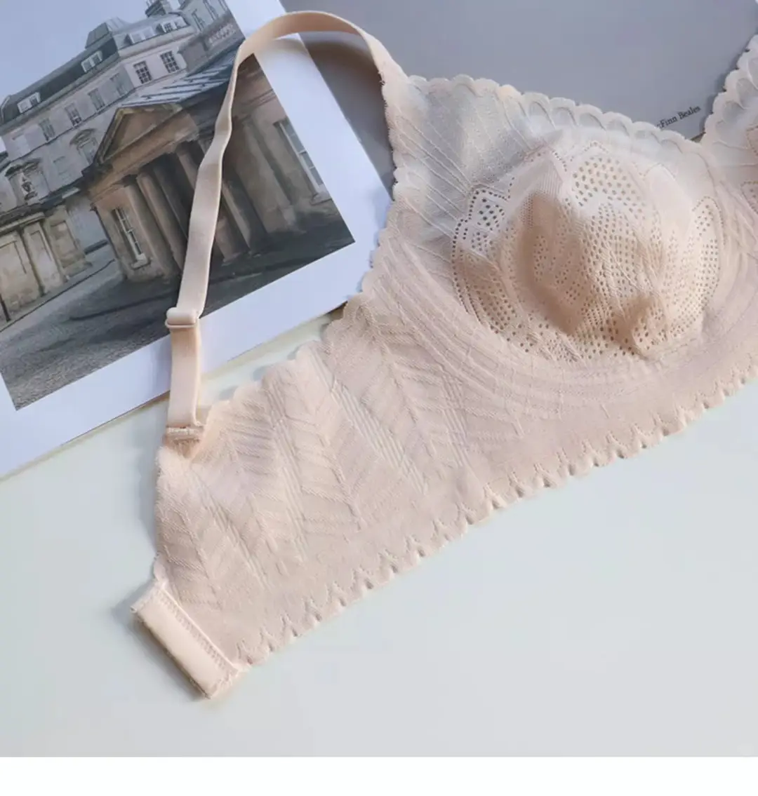 Summer lightweight seamless breathable underwear big chest small comfortable push up breast collection without steel ring lace latex bra — feature 18
