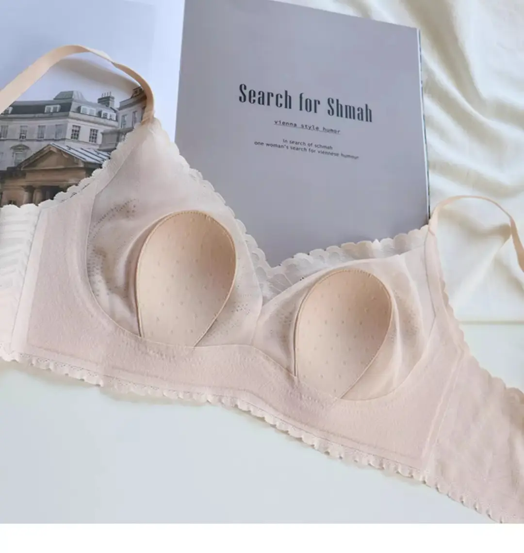 Summer lightweight seamless breathable underwear big chest small comfortable push up breast collection without steel ring lace latex bra — feature 20