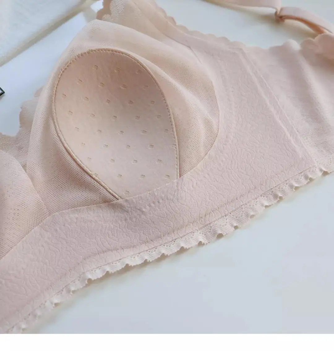Summer lightweight seamless breathable underwear big chest small comfortable push up breast collection without steel ring lace latex bra — feature 21