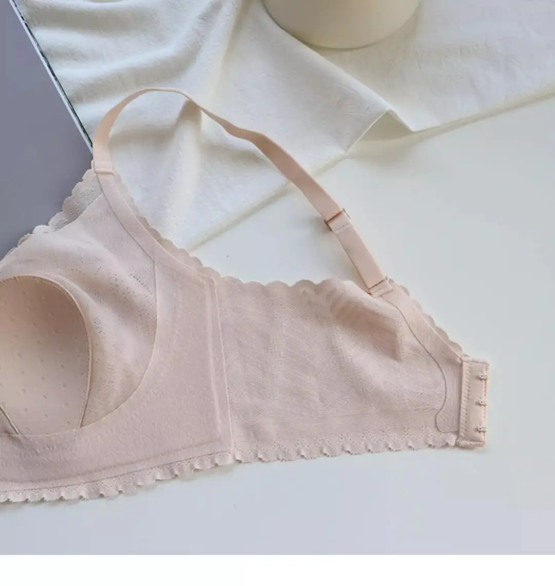 Summer lightweight seamless breathable underwear big chest small comfortable push up breast collection without steel ring lace latex bra — feature 24