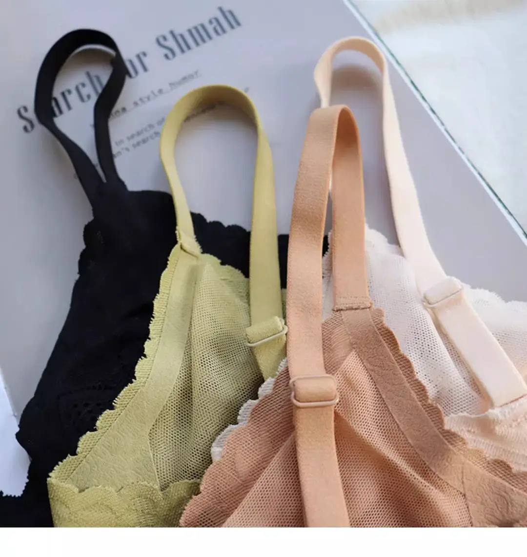 Summer lightweight seamless breathable underwear big chest small comfortable push up breast collection without steel ring lace latex bra — feature 29