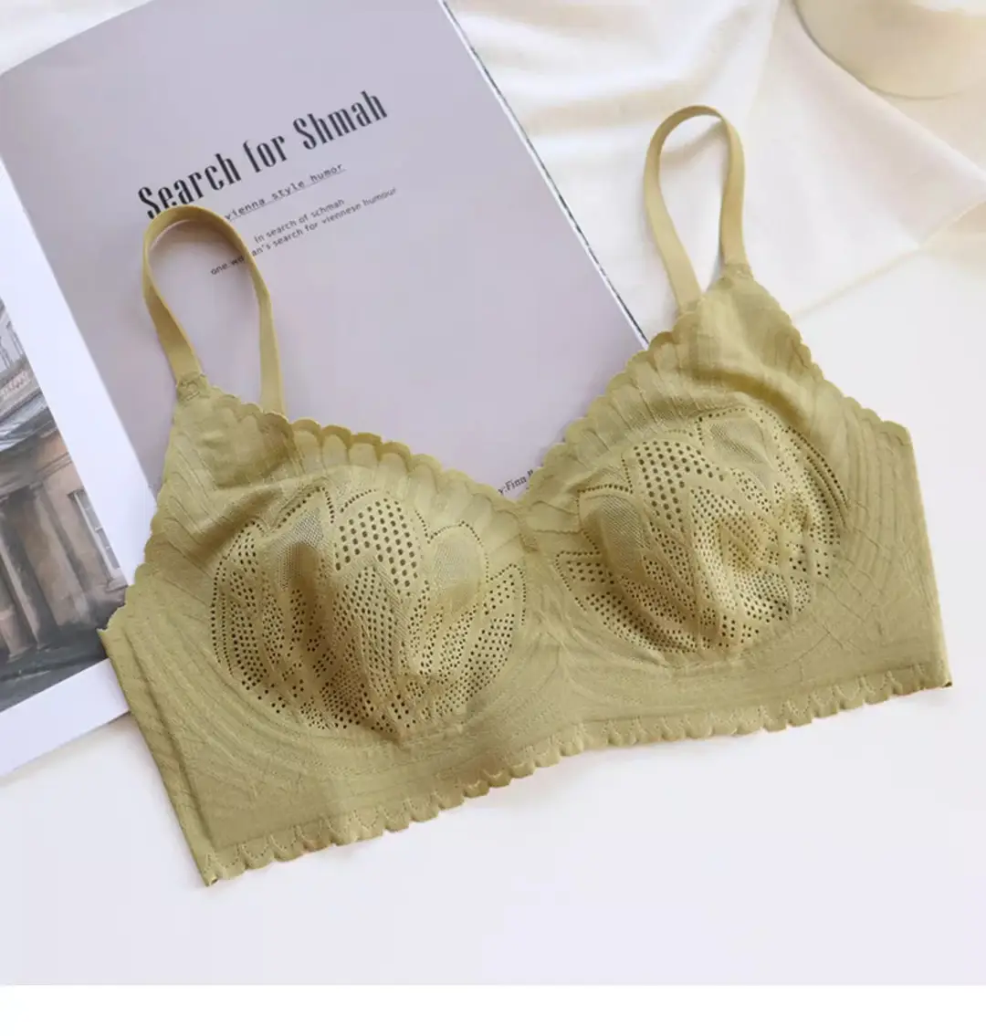 Summer lightweight seamless breathable underwear big chest small comfortable push up breast collection without steel ring lace latex bra — feature 32
