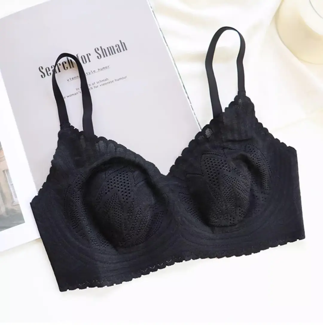Summer lightweight seamless breathable underwear big chest small comfortable push up breast collection without steel ring lace latex bra — feature 35
