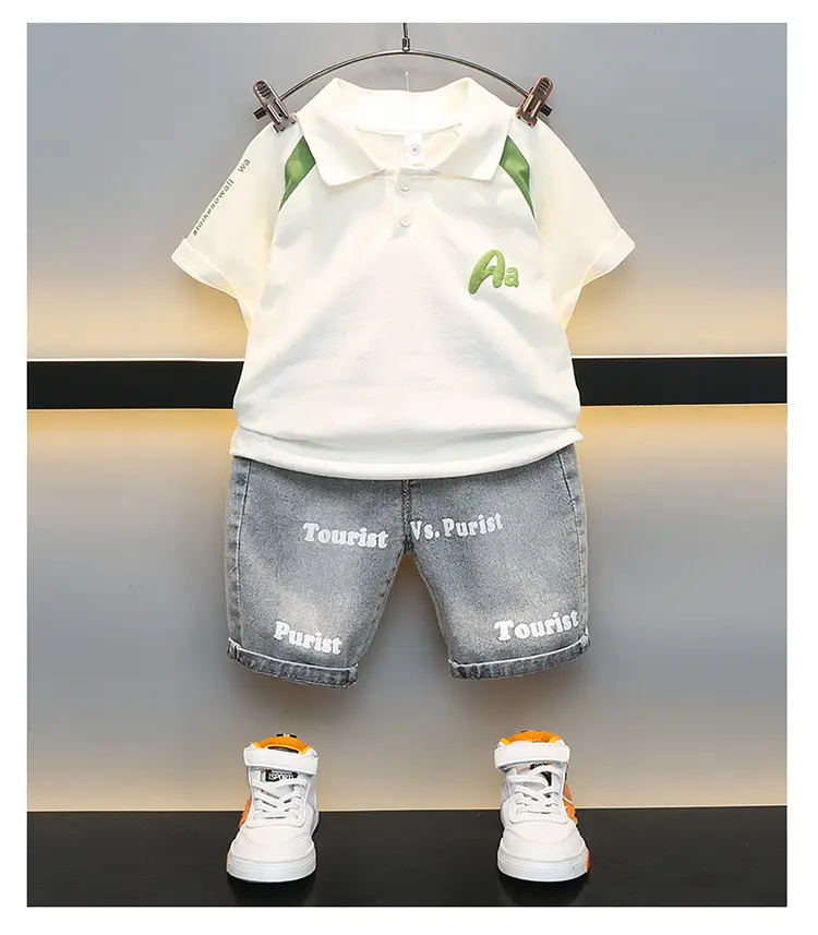 Boys Cotton Polo Shirt White Green 2025 — feature 14