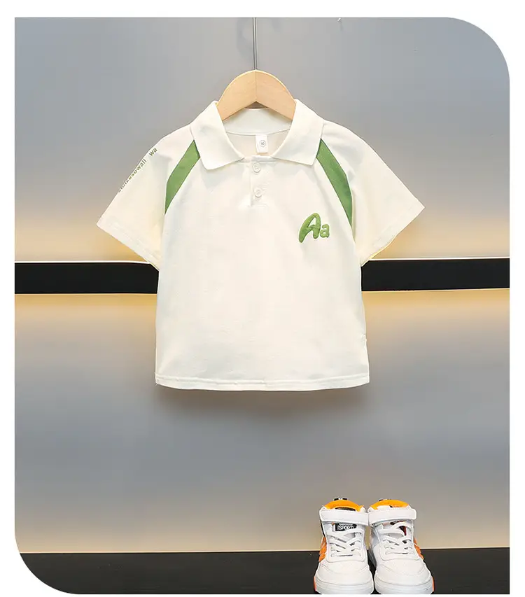 Boys Cotton Polo Shirt White Green 2025 — feature 3