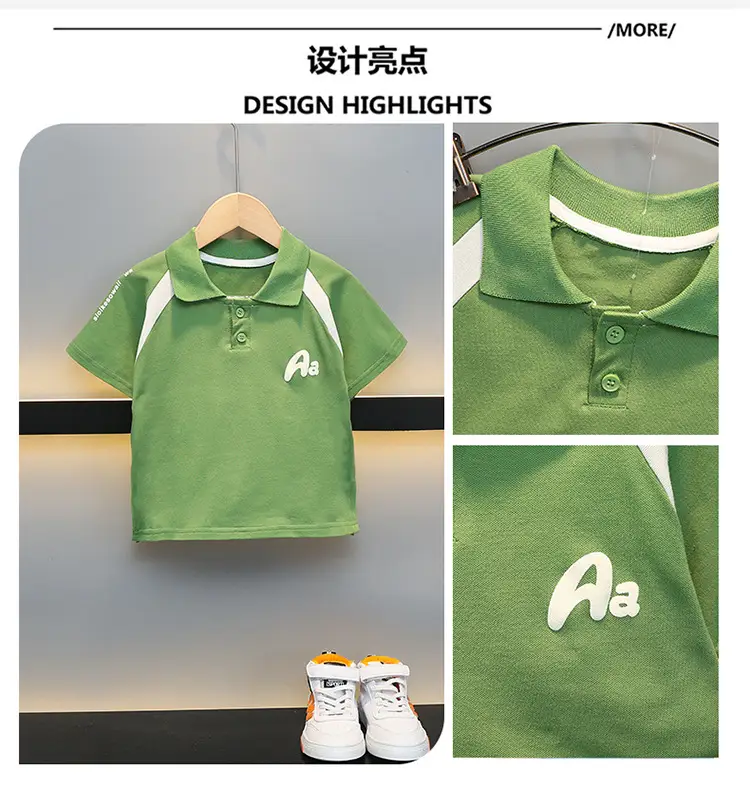 Boys Cotton Polo Shirt White Green 2025 — feature 5