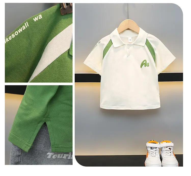 Boys Cotton Polo Shirt White Green 2025 — feature 6