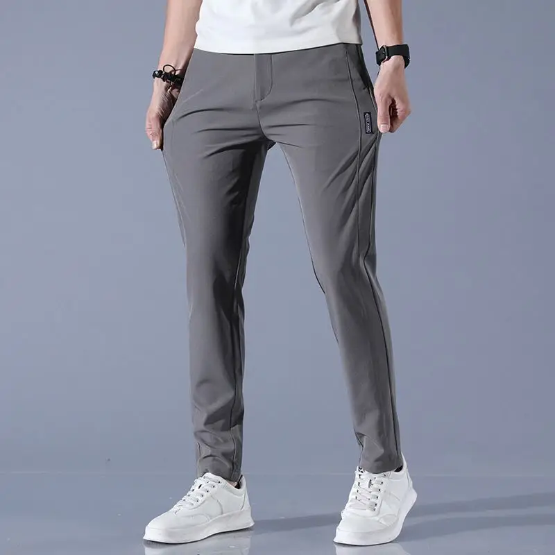 Men Ice Silk Straight Leg Pants Dark Grey - Image 7