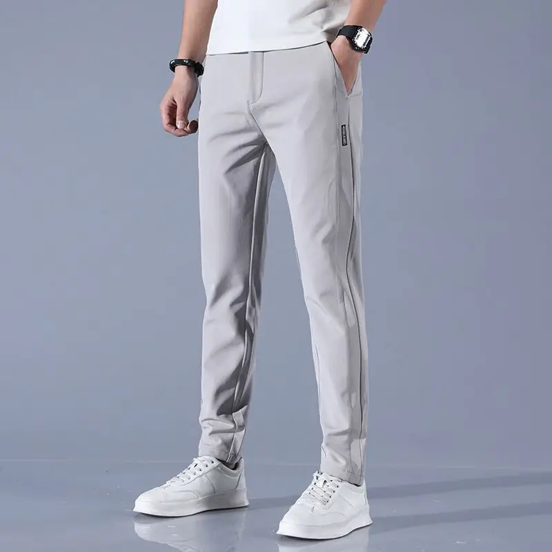 Men Ice Silk Straight Leg Pants Dark Grey - Image 8