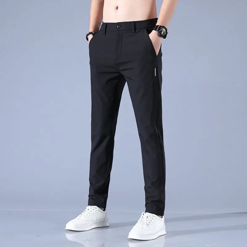 Men Ice Silk Straight Leg Pants Dark Grey - Image 9