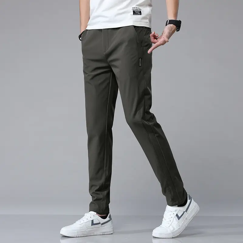 Men Ice Silk Straight Leg Pants Dark Grey - Image 3