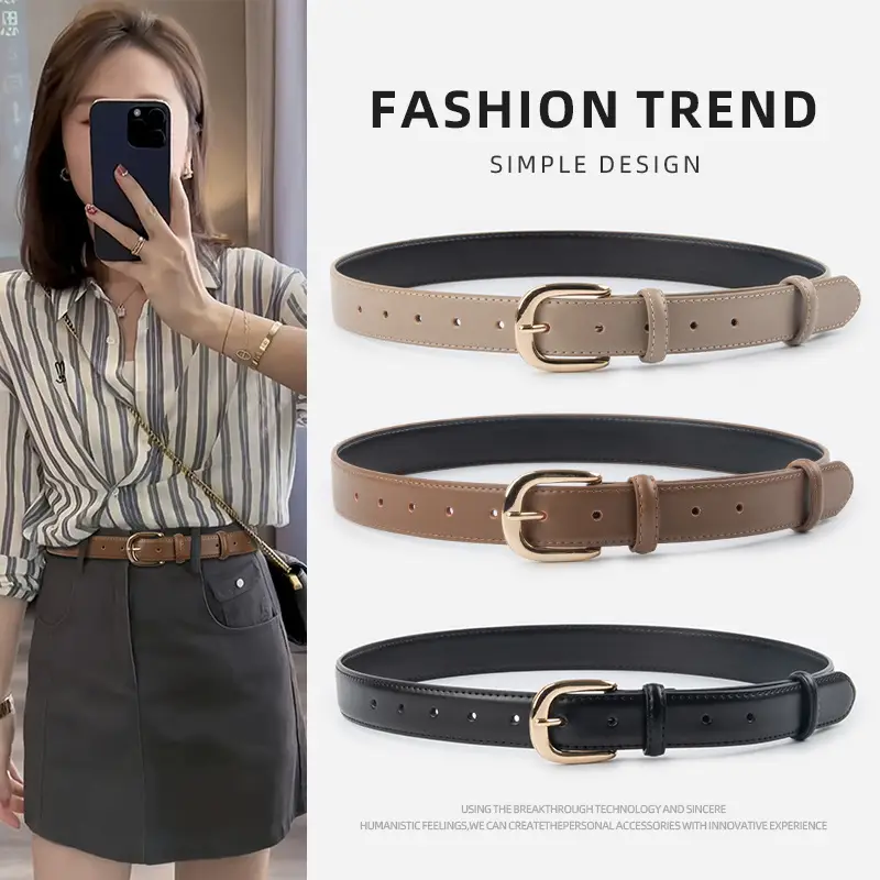 Women's Red Leather Belt with Gold Buckle - Image 11